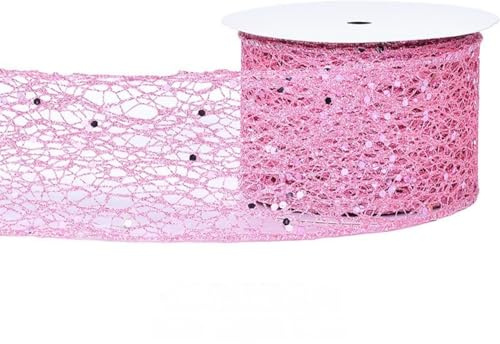 HSTWODE Cinta de Navidad de 6,3 cm de ancho, 9,1 metros de largo con malla de alambre brillante para decoración de árboles, envoltorios de regalos, coronas, puntas de árboles, manualidades (rosa claro