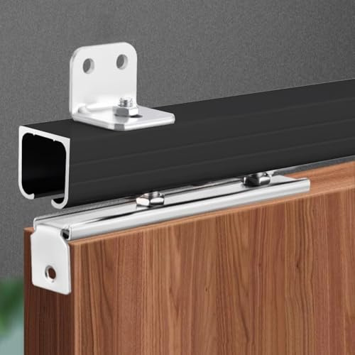 EXCLURA Box Rail Sliding Pocket Door Track Wall Mount Kit, Interior Single Barn Door Hardware Kit Aluminum, Sliding Door Tracks for Cabinets/Closet(Black,1.6m(5.2ft))