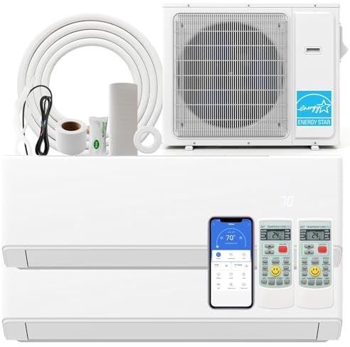 SIMOE Dual Zone 18000 BTU Mini Split Air Conditioner, 22 SEER2 208-230V, Pre-Charged Condenser, 7000 BTU + 12000 BTU Ductless Wall Mounted Inverter Air Conditioner & Heater Pump with Installation Kits