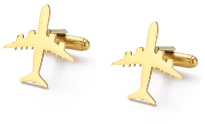 Dreamtimes Airplane Plane Cufflinks for Men Stainless Steel Airplane Cuff links Aviation Themed Mens AccessoriesPilot Gift for Wedding Business Travel Enthusiasts (Gold)