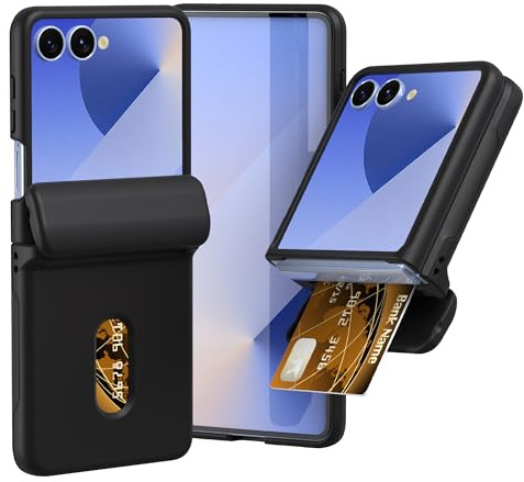 FDHYFGDY Schutzhülle Für Samsung Galaxy Z Flip 7 Hülle mit Scharnierschutz & Kartenschlitz, Hard PC Militär Stoßfest Schutzhülle Kratzfest Rugged Cover für Galaxy Z Flip 7 Case (Schwarz)