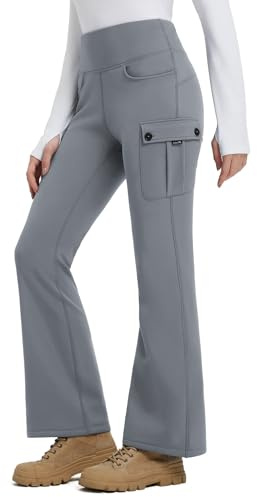 baleaf Women's Fleece Lined Pants Winter Warm Snow Flare Leggings Thick Cargo Bootcut Ski Thermal Insulated Waterproof Hiking Dark Gray M