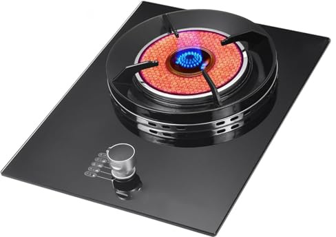 THEGA Stufa A Gas A 1 Fuoco, Fornello A Gas 4,2 KW, Fornello con Conversione da Gas A GPL, Griglia per Pentole in Ghisa con Vetro Temperato, con Protezione Anti-spegnimento(NG)