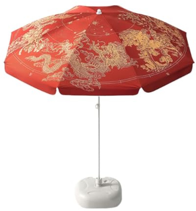 Baoblaze Outdoor Patio Umbrella Parasol Canopy Patio Furniture Cover,Easy to Install,Beach Umbrella,Chinese for Market Backyard, Red with Base