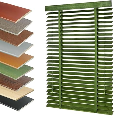 5cm Tende Veneziane in Legno per Interni, 180/160/140/120/100/80/60/40/30cm Persiane Oscuranti Tende Privacy, Installazione Facile(Verde)