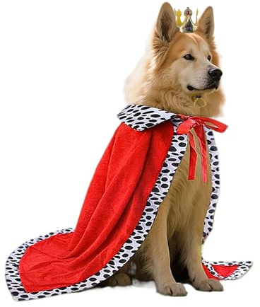 Costume reale per cani per feste – Set di travestimenti con corona dorata e mantello rosso – Vestito divertente per cani di piccola taglia per carnevale, Halloween e servizio fotografico