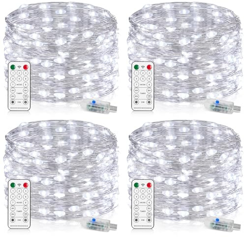 Led Lichterkette mit USB, 15M 150LED 8 Modi USB Lichterketten, 4 Stück Kupferdraht Lichterketten mit USB Stecker mit Timer Wasserdicht Lichterkette Außen und Innen für Weihnachten Zimmer Party
