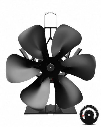 Signstek Heat Powered Wood Stove Fan 6 Blades with Thermometer – Silent Log Burner Fan for Wood/Log Burners/Fireplace