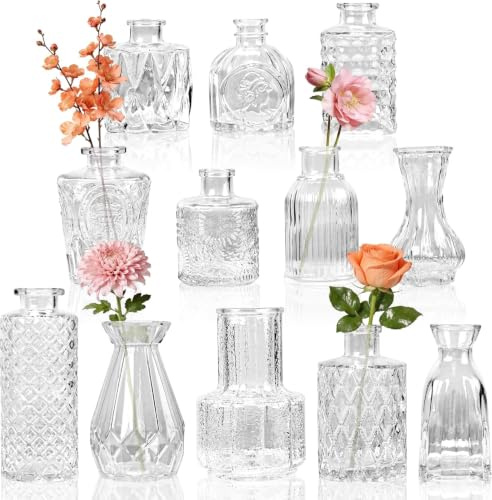 Der Rose 12 Stück Kleine Vasen Set zur Tischdeko Hochzeit Deko | Sicher verpackt Vintage inspiriertes Design Festliche Tischdekoration Eine stimmungsvolle Dekoration schaffen