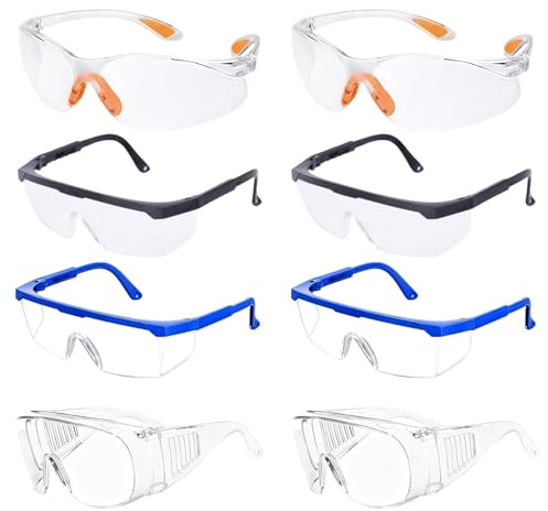 aieieii 8PCS Clear Safety Glasses for Work Set, Safety Goggles over Glasses | Eye Protection Glasses, Protective Glasseset Lab Goggles Science Goggle for Laboratory Construction and Cycling