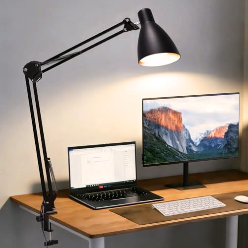 OSORD Led Desk Lamp for Home Office - Adjustable Gooseneck Table Stand with Clamp 5 Color Modes and 10 Brightness for Architect Puzzle Light Reading Craft Computer Work Study Sewing(Black)