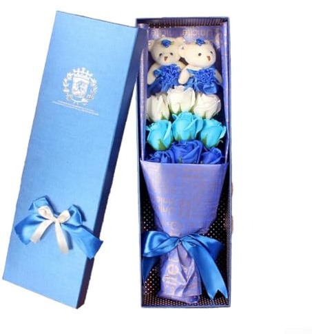 Bonito ramo de flores de jabón de rosas en una atractiva caja, una manera única de mostrar afecto y cuidado a tus seres queridos (azul)