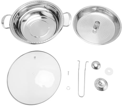 Fictory Casserole en acier inoxydable avec panier et couvercle, marmite à induction pour fruits de mer et poissons, polyvalente pour cuisinière à gaz, usage domestique et commercial, solution de
