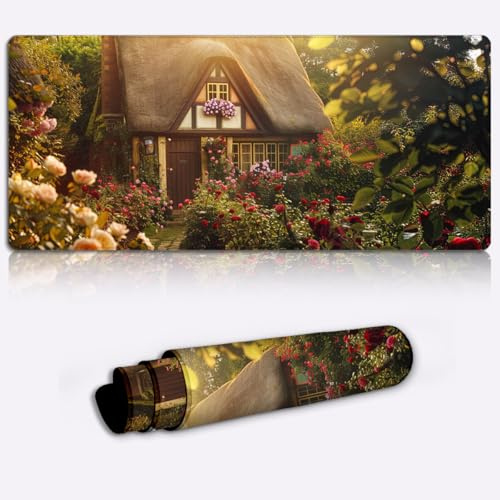 enchanted cottage garden Printed PC Laptop Computer Mouse Mat Pad Non-Slip Rubber Base Pad Office Home Novelty Printed Desk Accessory Large Laptop Desktop Printed Art Ergonomic 600 * 350 * 4mm