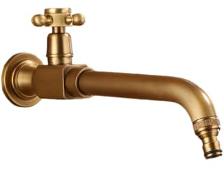 SXWYLZ Wandarmatur Küche Langer Auslauf Antik Kaltwasserhahn 360° Schwenkhahn Spülenarmatur Küche Wandmontage Waschmaschinenarmatur Kreuzgriff,Antike Farbe,22 CM