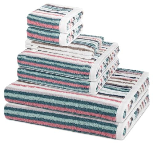 Ross Vita Frottier Set 8-teilig – 2 Wasch-, 2 Gäste-, 2 Duschtücher, 2 Handtücher – Walkfrottee 520 g/m², 100% Baumwolle, Weich & Saugstark, Pflegeleicht, Kordelaufhänger - Dunkelgrün/blau