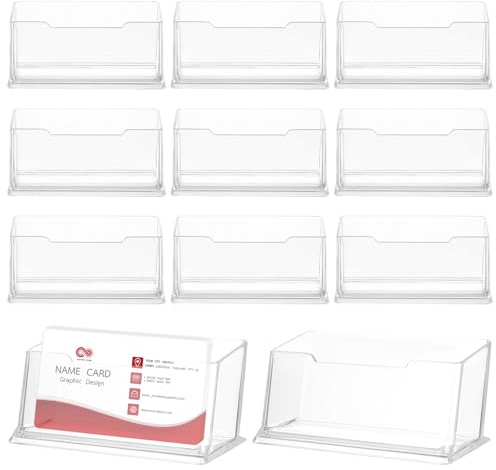 DAJMAIEZ 11 Pcs Acrylic Business Card Holders, Clear Desktop Business Card Stands, Single Pocket Name Cards Display Stand for Office Home Exhibition Cards Organizer(10.6 x 4.6 x 4.2 cm)