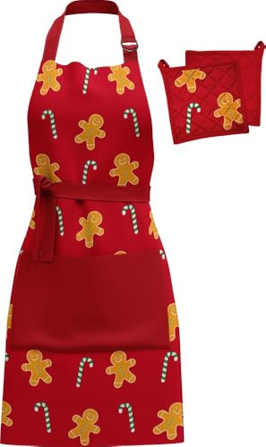 Batik - Set Grembiule cucina e Presina Natalizio in Cotone – Accessori Cucina con Stampa Festiva – Idea Regalo per Natale – Unisex – Taglia Unica (GINGERMAN)