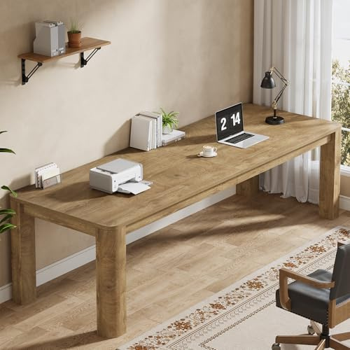 Tribesigns Two Person Desk, 79-Inch Long Desk for Home Office, Double Computer Table Large Writing Workstation for Office, Wood Color