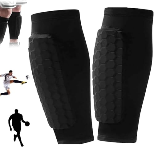 SINJAETRQ Football Shin Guards for Men Youth - Honeycomb Padded Compression Leg Sleeves, Protective Shin Pads for Football, Soccer, Skiing & Rugby, 1 Pair (Black, XL)