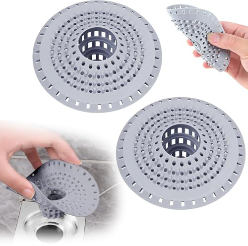 Abflusssieb 2 Stück - Silikon Haarsieb Dusche mit Saugnapf, Universelles Duschsieb als Silikon Küchehaarfänger Dusche für Badewanne, Waschbecken & Küche, Verstopfungsschutz gegen Haare & Gerüche