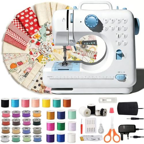 Mini Sewing Machine for Beginners,Electric Stitching Machine, 50X 4 Fabric | Small 12-Stitch Sewing Machine Gift for Kids, with 42pcs Accessory Tools, LED Light, 2 Speeds, Foot Pedal, Blue