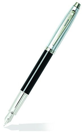 Sheaffer 100 - Refillable fountain pen, medium nib, glossy black, brushed chrome appointments