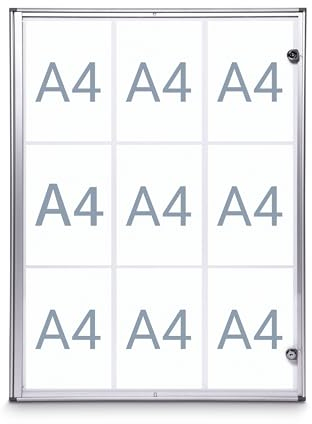 Maul Vitrine MAULextraslim | Cadre avec 9x pages | Cadre en Aluminium et Porte en Verre | Vitrine Murale avec Construction Plate | Verrouillable avec Serrure | Aluminium
