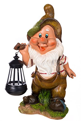 Birendy Figura, gnomo da giardino con lampada solare NF11021-2D, altezza 37 cm, statuetta da giardino, gnomo decorativo con lampada solare a LED, bella e finemente lavorata