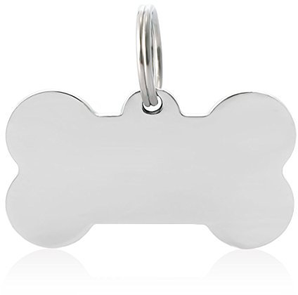 ZALAGO Knochen Personalisiert Haustier ID Tag Hund Tag Hundemarke Anhaenger aus Edelstahl 29mmx50mm,Silber