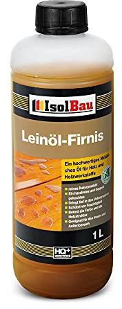 Isolbau Leinöl-Firnis - 1 Liter - Leinöl für Holz - Holzschutz für Außen und Innen Wetterfest - Doppelt gekochtes Holzöl als natürlicher Schutz für Möbel - Wasserabweisend