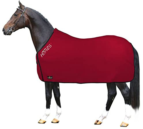 Horses, Fleece Pferdedecke, Basismodell, weich und bequem, ideal für Transport und Feierabend, Größe XS-120cm bis XXL-162cm, erhältlich (Rot-120 cm)
