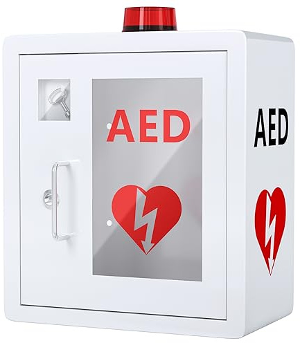 Wensha AED Defibrillator Wall Mounted Cabinet, Metal Steel Plate Storage Cabinet with Alarm and Light, fits All Brands Cardiac Science, 14.2'' x 7.9'' x 15.8''