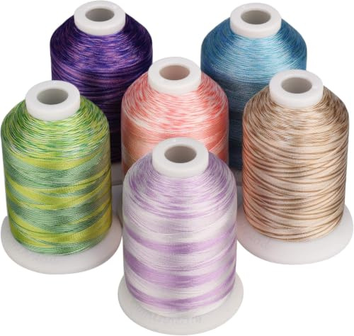 Simthread 6 Farben verlaufendes Polyester-Stickgarn für Maschinen, 1100 Yards (1000M) pro Spule für Janome Babylock Singer Pfaff Bernina Husqvarna-Stick- und Nähmaschinen