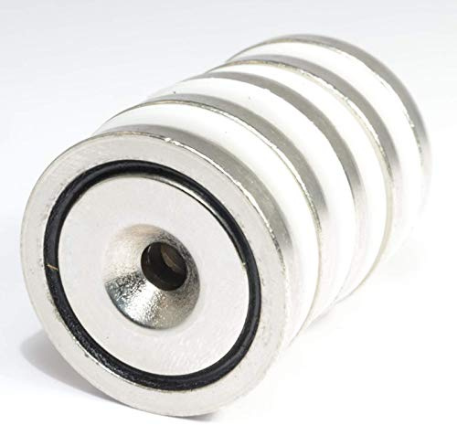 Neodym Magnet mit Bohrung Senkung - Extra Starke Topfmagnete D 32mm - 30 KG Zugkraft - Flachgreifer Rund mit M5 Senkbohrung [5 Stück]