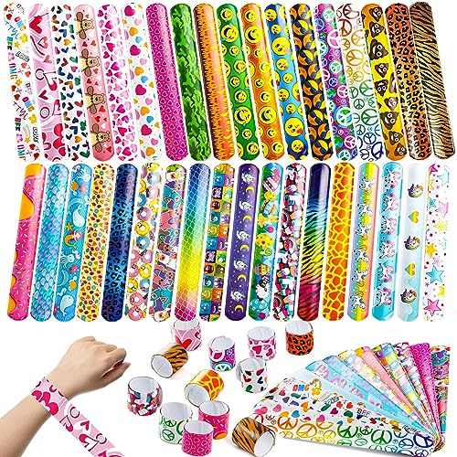 JOYIN Slapband, 144 st slaparmband, armband med djur, hjärttryckdesign, barnfestväskor fyllmedel, armband för barn festgåvor, klassrumspriser utbytesgåvor