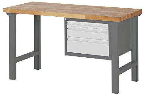 STIER Werkbank Premium, 3 Schubladen, 150x70x84 cm, aus pulverbeschichtetem Stahl und Buche, ideal für vielseitige Montagewerkbank, geeignet für Werkstätten und Heimwerker