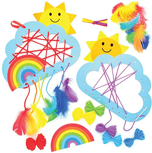Baker Ross AT774 Regenbogen-Traumfänger-Kits, erstellen Sie Ihre eigenen Traumfänger-Kits für Kinder, Kunst und Handwerk, Wanddekorationen für Mädchen und eine Einführung in das Nähen, 4 Stück, Mittel