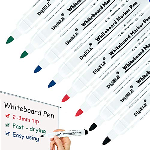 Pennarelli Lavagna, DigiELE Whiteboard Markers per Lavagna Bianca & Lavagna Magnetica, Cancellabili a Secco in 1 Ora e Cancellabili a Umido, Punta Tonda 2-3mm Pennarello, Nero, Rosso, Verde e Blu-8pcs