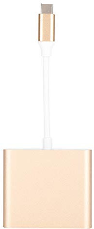Fdit USB C to HDMI Adapter, 3 in 1 Type-C Multi Function Splitter, USB 3.1 C Port to 4K HDMI/USB3.0/Female C(Only Charging), Compatible with Laptop & Game Station (Golden)