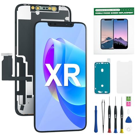 hoysg Pantalla de repuesto para iPhone XR HD LCD de 6.1 pulgadas y digitalizador táctil 3D con herramientas de reparación, cinta impermeable, protector de pantalla y tono real