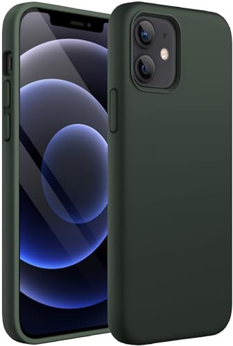 JETech Silikon Hülle für iPhone 12/12 Pro, Zyperngrün | Seidig Weiches Gefühl, Stoßschutz, Kratzfest, Mikrofaser-Innenfutter