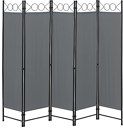 [en.casa] Raumteiler Saragossa 5-teilig 200x171 cm Paravent Trennwand 5-TLG. Sichtschutz Stellwand Spanische Wand Dunkelgrau