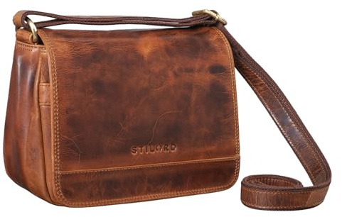 STILORD Malou Elegante Leder Handtasche Damen Umhängetasche Breit Vintage Ledertasche zum Ausgehen Klassische Abendtasche Frauen Echtleder Farbe:Kara - Cognac