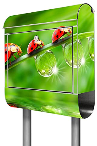 banjado® Edelstahl Standbriefkasten Motiv Für Jeden Einen - Designer Mailbox freistehend mit Zeitungsrolle