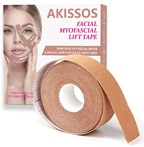 Akissos Facial Myofascial Lift Tape Face Lift Tape Face Toning Belts Anti Wrinkle Patches Anti Freeze Stickers Neck Lift Tape Unisex For Firming and Tightening Skin 2.5cm*5m