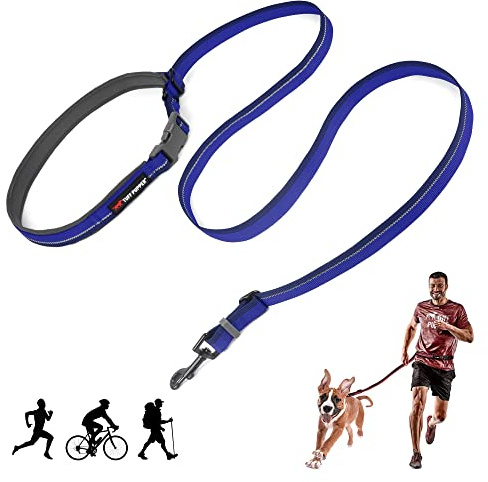 Tuff Pupper Hundeleine mit freihändiger, längenverstellbarer Länge | Leichtgewicht zum Laufen, Joggen, Gehen | Gepolsterter Hüftgurt (115-180 cm) | Passt eine Länge von 1 bis 2 Metern an