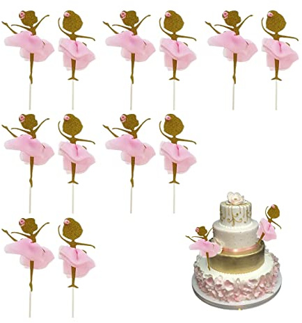 12 Piezas Ballerina Cupcake Toppers Bailarina Toppers de La Magdalena Pastel de Cumpleaños Topper Bailarina para Fiestas de Cumpleaños, Bodas