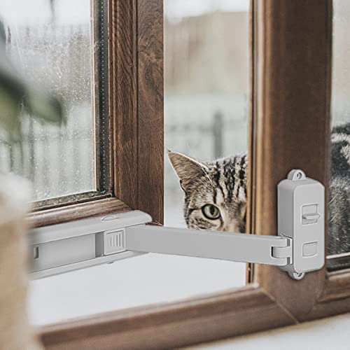 AOSITE 2 Pack Window Safety Locks Self Adhesive Window Restrictor Children Safety for UPVC Child Locks for Window Frame Baby Safety Restrictor No Drilling for Childproof and Pets Light Grey