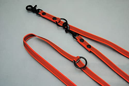 Extra Lange Leine Orange, gummiert 4-Fach verstellbar 4m x 15mm, Scheren-Karabiner
